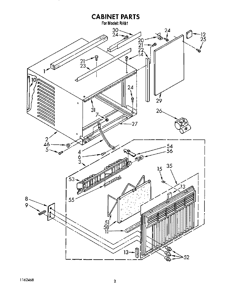 CABINET Diagram and Parts List for RH81  Whirlpool Air Conditioner