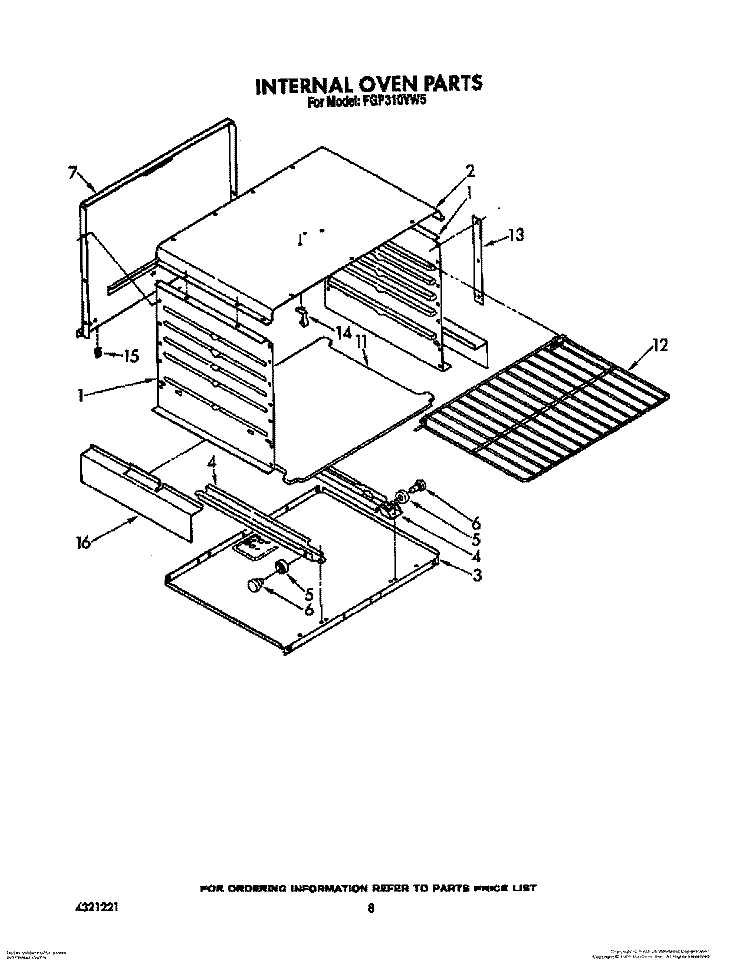 INTERNAL OVEN Diagram and Parts List for FGP315VW5  Roper Range