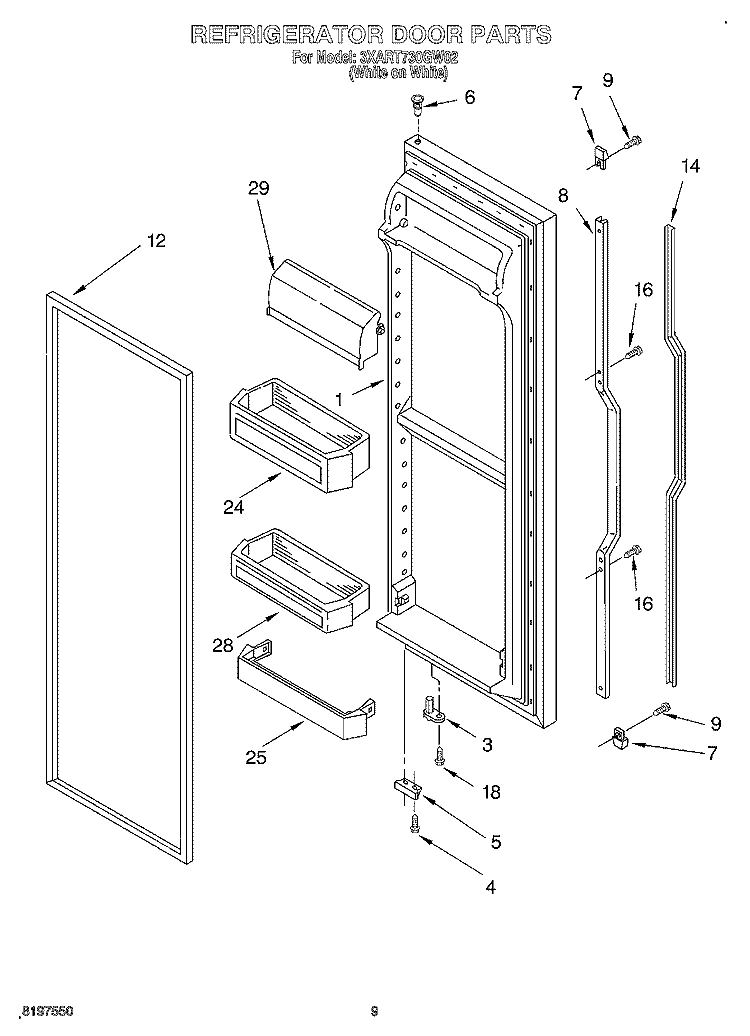 REFRIGERATOR DOOR Diagram and Parts List for 3XART730GW02  Whirlpool Refrigerator