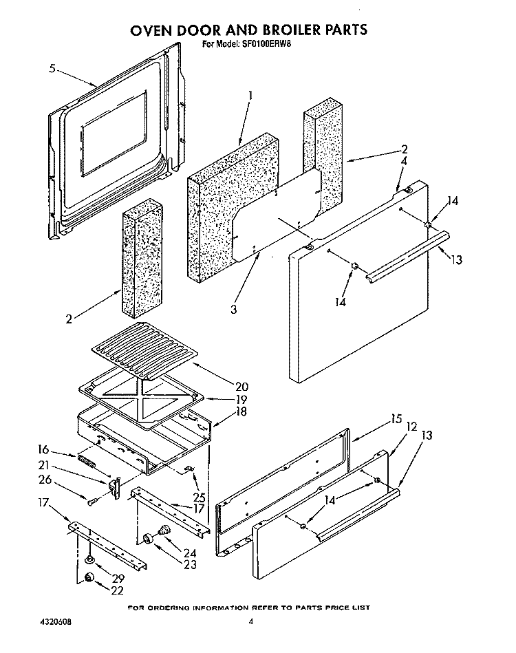 OVEN DOOR AND BROILER Diagram and Parts List for SF0100ERW8  Whirlpool Range