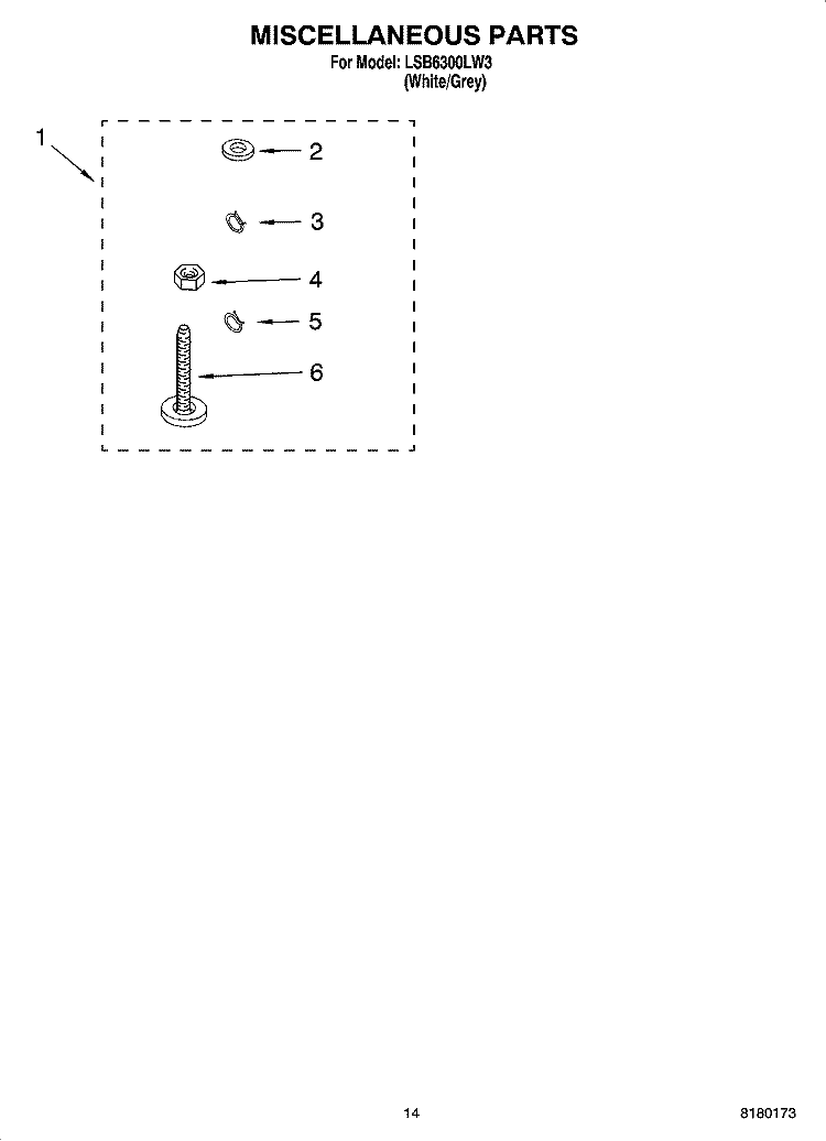MISCELLANEOUS PARTS OPTIONAL PARTS (NOT INCLUDED) Diagram and Parts List for LSB6300LW3  Whirlpool Washer