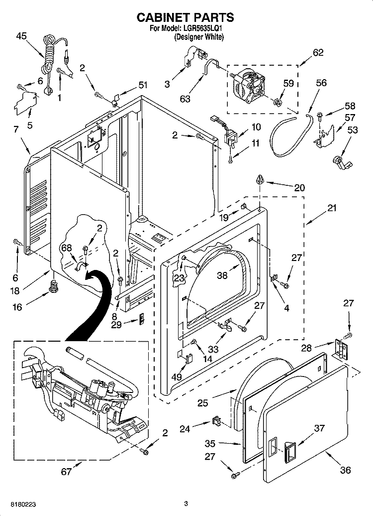 CABINET PARTS Diagram and Parts List for LGR5635LQ1  Whirlpool Dryer