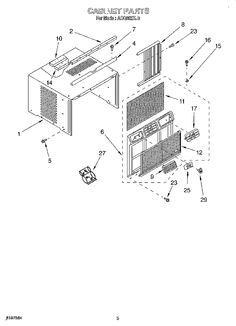 CABINET Diagram and Parts List for ACQ052XJ0  Whirlpool Air Conditioner