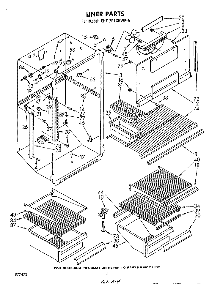 LINER Diagram and Parts List for EHT201XKWR5  Whirlpool Refrigerator