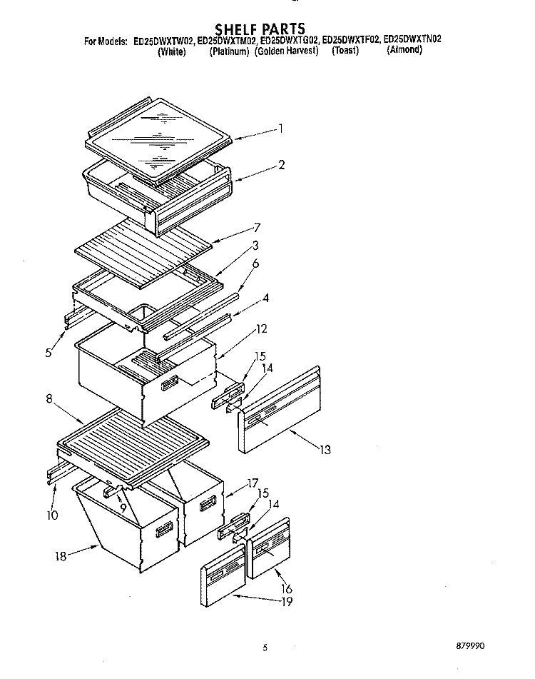 SHELF Diagram and Parts List for ED25DWXTF02  Whirlpool Refrigerator
