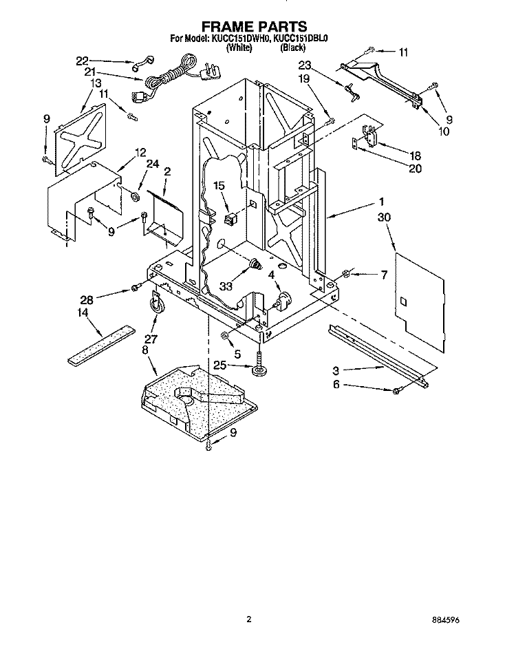 FRAME Diagram and Parts List for KUCC151DBL0  KitchenAid Trash Compactor