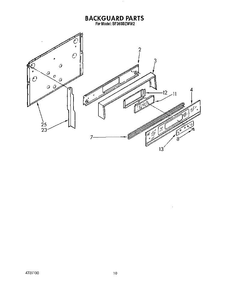 BACKGUARD, LITERATURE Diagram and Parts List for SF365BEWN2  Whirlpool Range