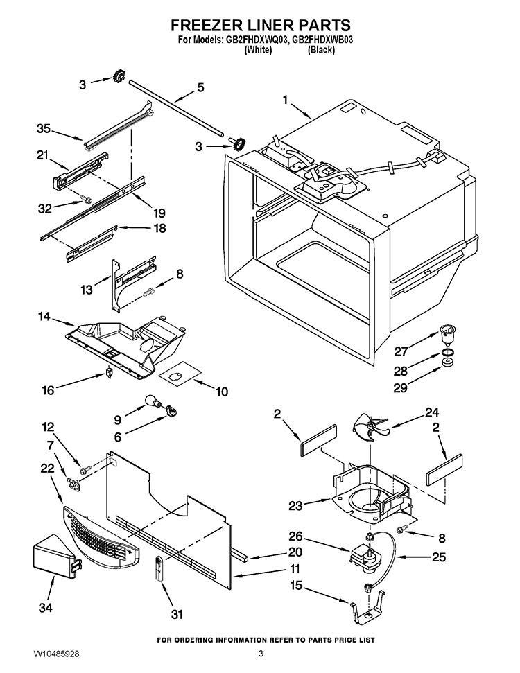 FREEZER LINER PARTS Diagram and Parts List for GB2FHDXWB03  Whirlpool Refrigerator