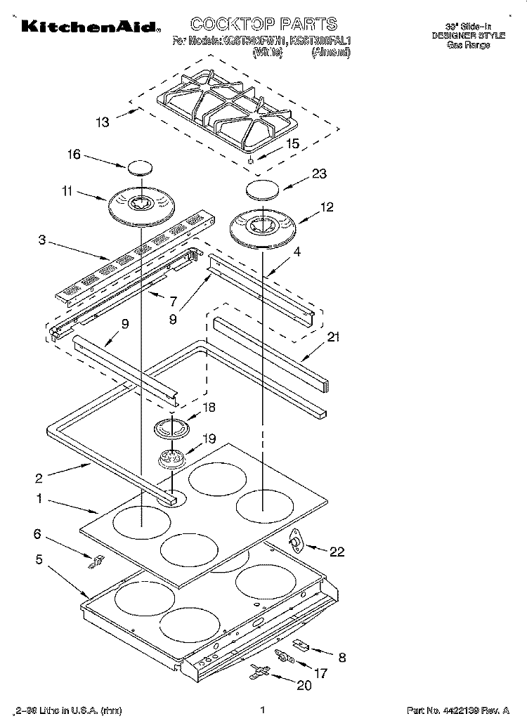 COOKTOP Diagram and Parts List for KGST300FAL1  KitchenAid Range