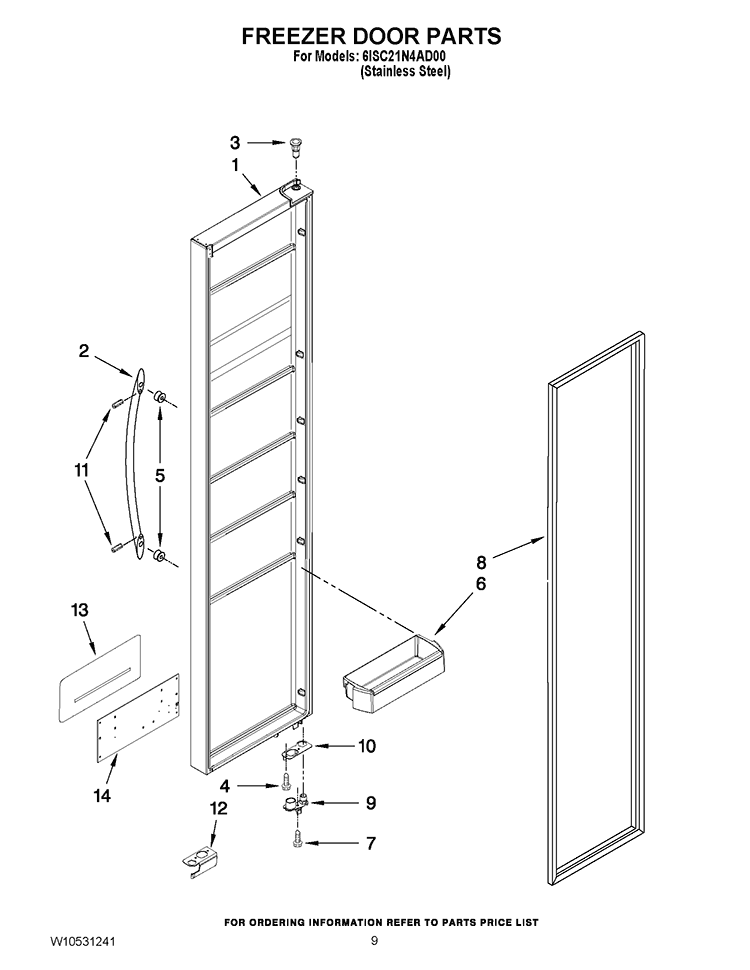 FREEZER DOOR PARTS Diagram and Parts List for 6ISC21N4AD00  Whirlpool Refrigerator
