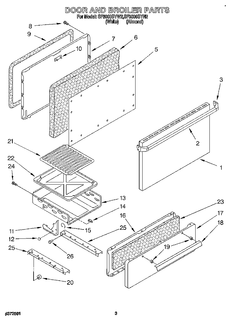 DOOR AND BROILER Diagram and Parts List for SF3000SYN2  Whirlpool Range