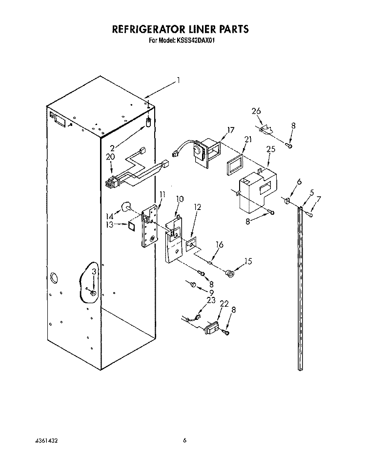 REFRIGERATOR LINER Diagram and Parts List for KSSS42DAX01  KitchenAid Refrigerator