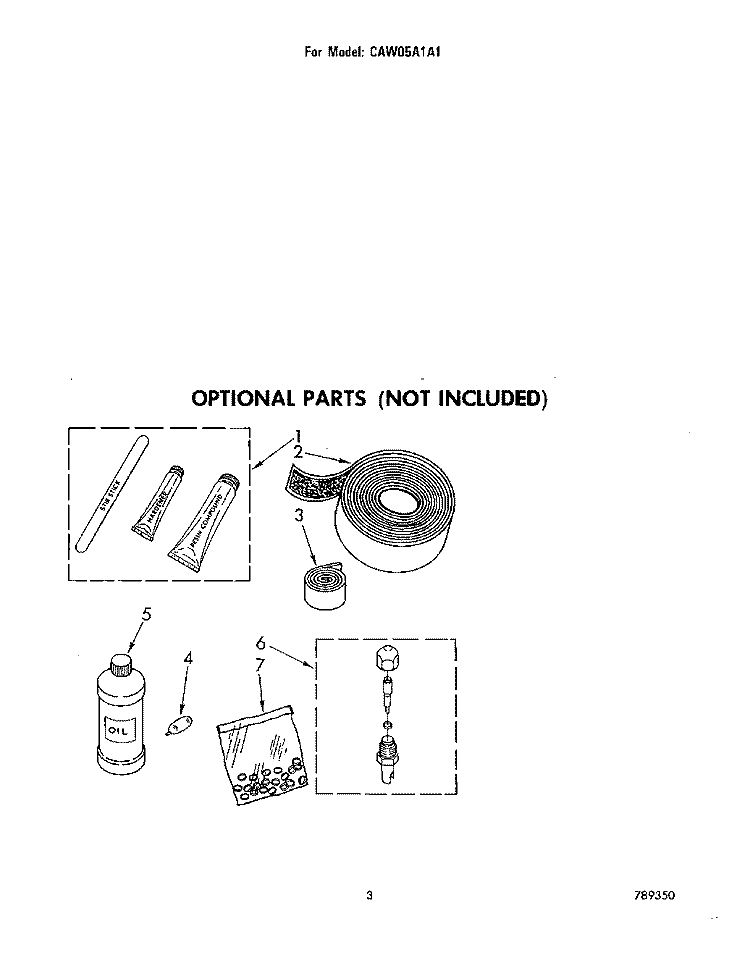 LIT/OPTIONAL Diagram and Parts List for CAW05A1A1  Whirlpool Air Conditioner