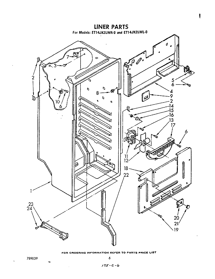 LINER Diagram and Parts List for ET14JK2LWR0  Whirlpool Refrigerator