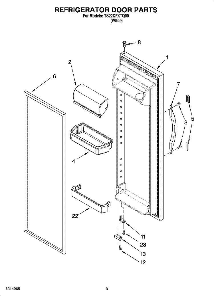 REFRIGERATOR DOOR PARTS Diagram and Parts List for TS22CFXTQ00  Estate Refrigerator
