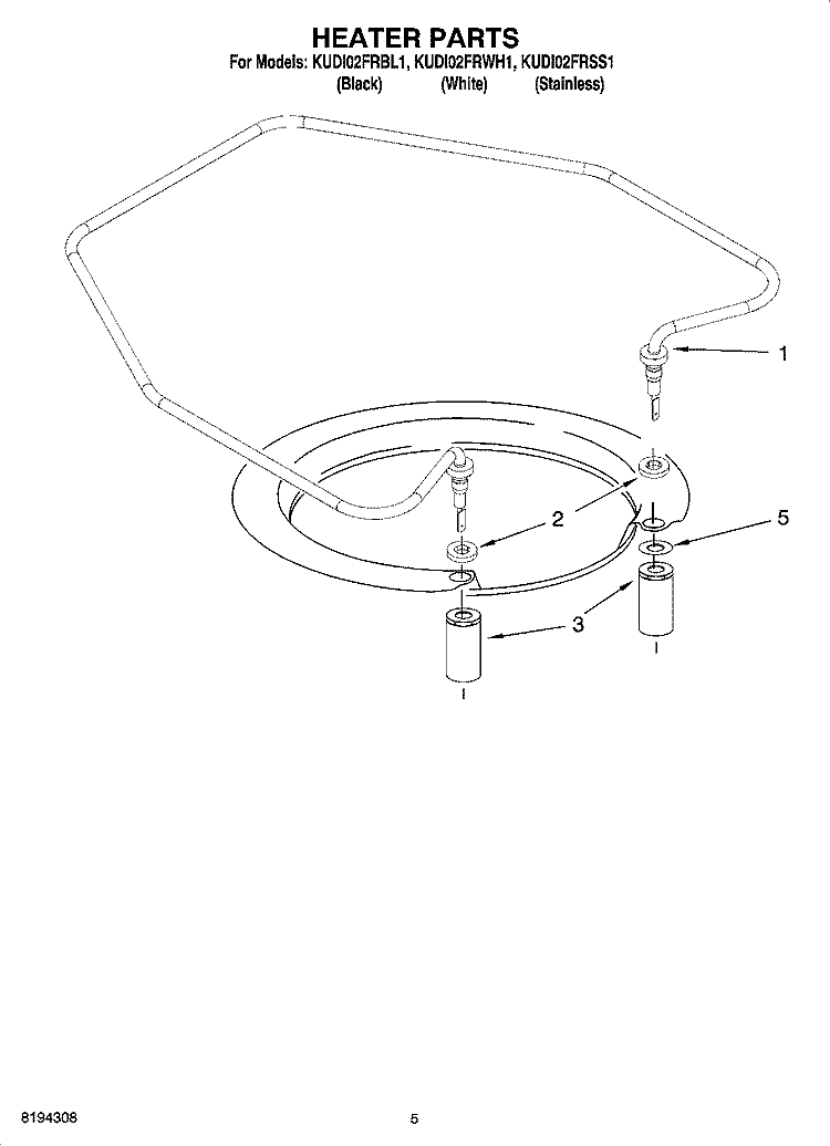 HEATER PARTS Diagram and Parts List for KUDI02FRSS1  KitchenAid Dishwasher