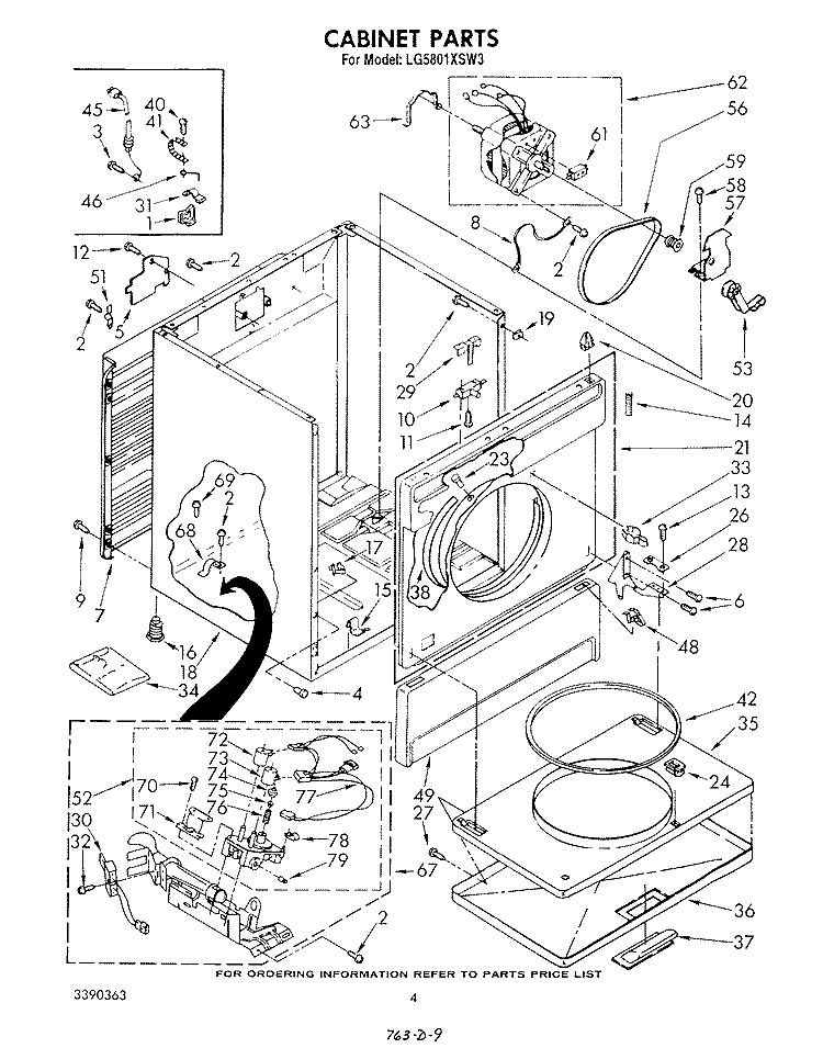 CABINET Diagram and Parts List for LG5801XSW3  Whirlpool Dryer
