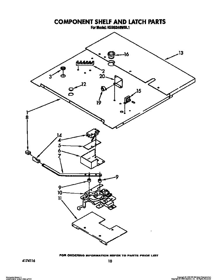 COMPONENT SHELF AND LATCH Diagram and Parts List for KEBS246WBL1  KitchenAid Wall Oven