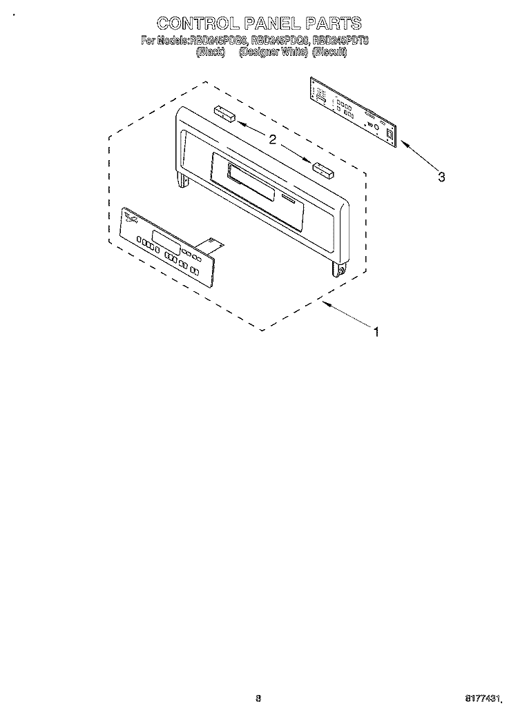CONTROL PANEL, LITERATURE Diagram and Parts List for RBD245PDQ8  Whirlpool Wall Oven