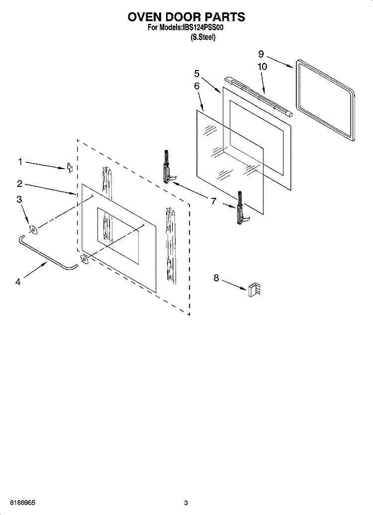 OVEN DOOR PARTS Diagram and Parts List for IBS124PSS00  Whirlpool Wall Oven