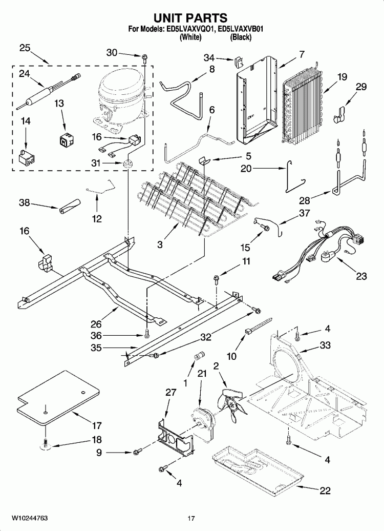 UNIT PARTS Diagram and Parts List for ED5LVAXVB01  Whirlpool Refrigerator