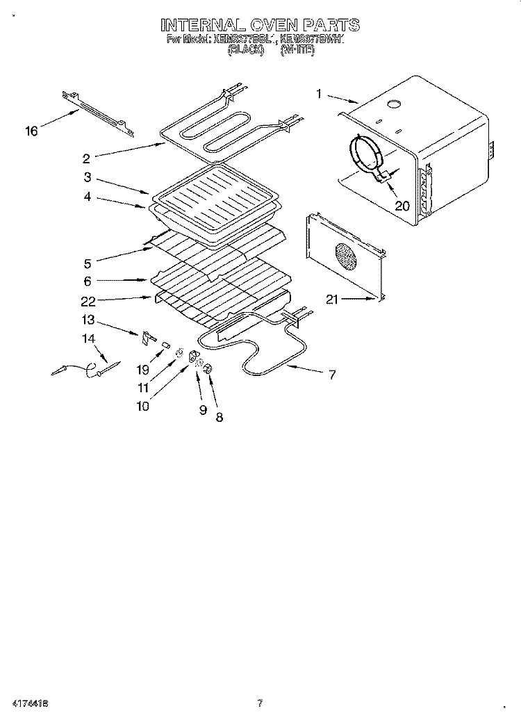 INTERNAL OVEN Diagram and Parts List for KEMS377BWH1  KitchenAid Wall Oven