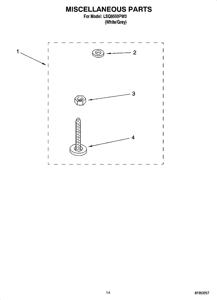 MISCELLANEOUS  PARTS, OPTIONAL PARTS (NOT INCLUDED) Diagram and Parts List for LSQ9550PW3  Whirlpool Washer