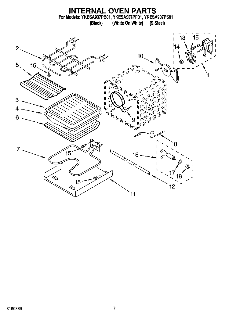 INTERNAL OVEN PARTS Diagram and Parts List for YKESA907PP01  KitchenAid Range