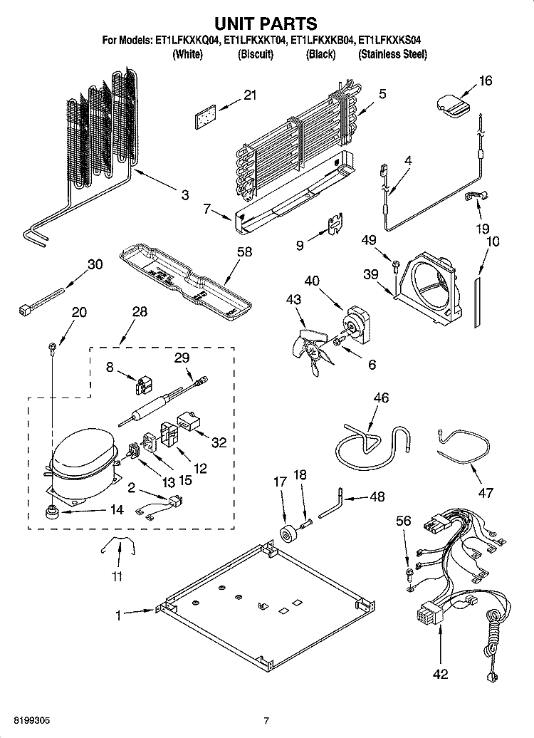 UNIT PARTS Diagram and Parts List for ET1LFKXKQ04  Whirlpool Refrigerator