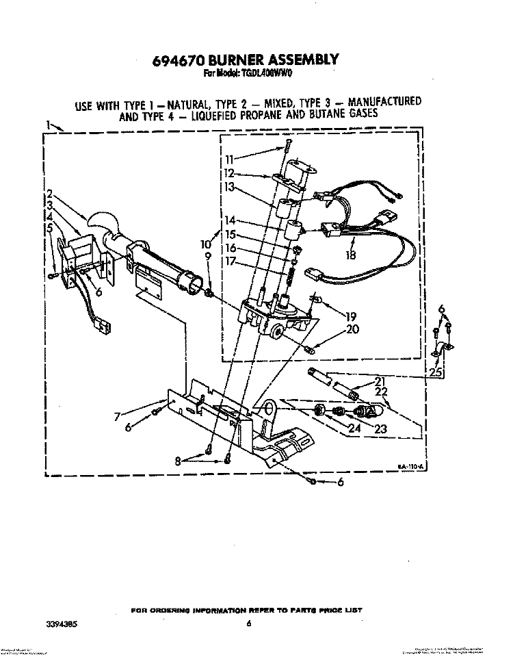 694670 BURNER ASSEMBLY Diagram and Parts List for TGDL400WW0  Whirlpool Dryer