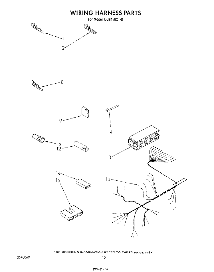 WIRING HARNESS Diagram and Parts List for DU9450XT0  Whirlpool Dishwasher