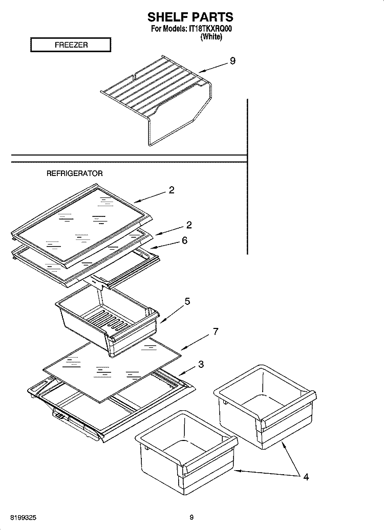 SHELF PARTS, OPTIONAL PARTS Diagram and Parts List for IT18TKXRQ00  Inglis Refrigerator
