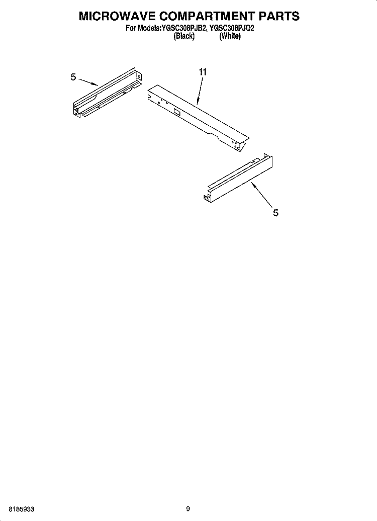 MICROWAVE COMPARTMENT PARTS Diagram and Parts List for YGSC308PJB2  Whirlpool Microwave Oven Combo