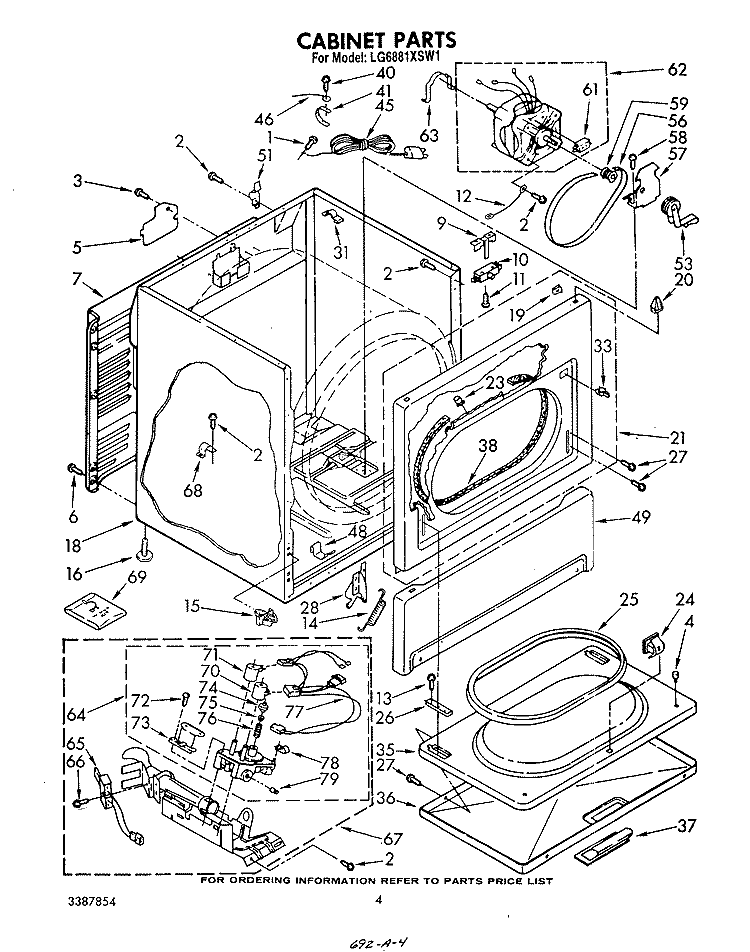 CABINET Diagram and Parts List for LG6881XSW1  Whirlpool Dryer