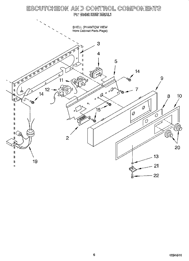 ESCUTCHEON AND CONTROL COMPONENTS Diagram and Parts List for KUIS185EAL1  KitchenAid Ice Maker