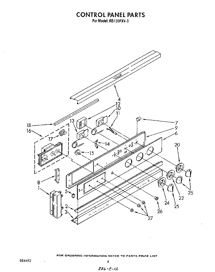 CONTROL PANEL , LIT/OPTIONAL Diagram and Parts List for RB130PXV3  Whirlpool Wall Oven