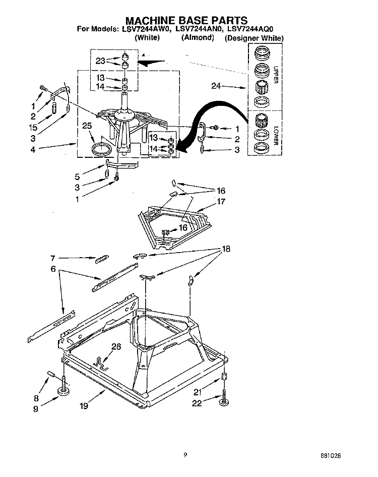 MACHINE BASE Diagram and Parts List for LSV7244AN0  Whirlpool Washer