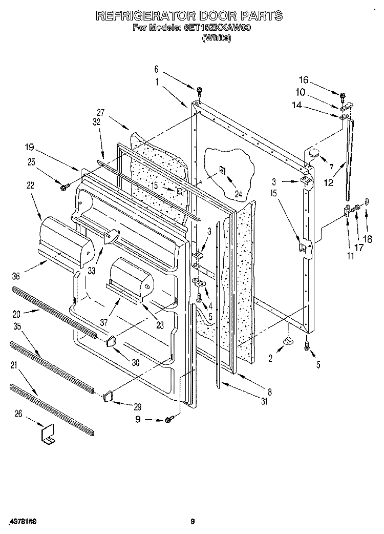 REFRIGERATOR DOOR, LIT/OPTIONAL Diagram and Parts List for 6ET18ZKXAW00  Whirlpool Refrigerator