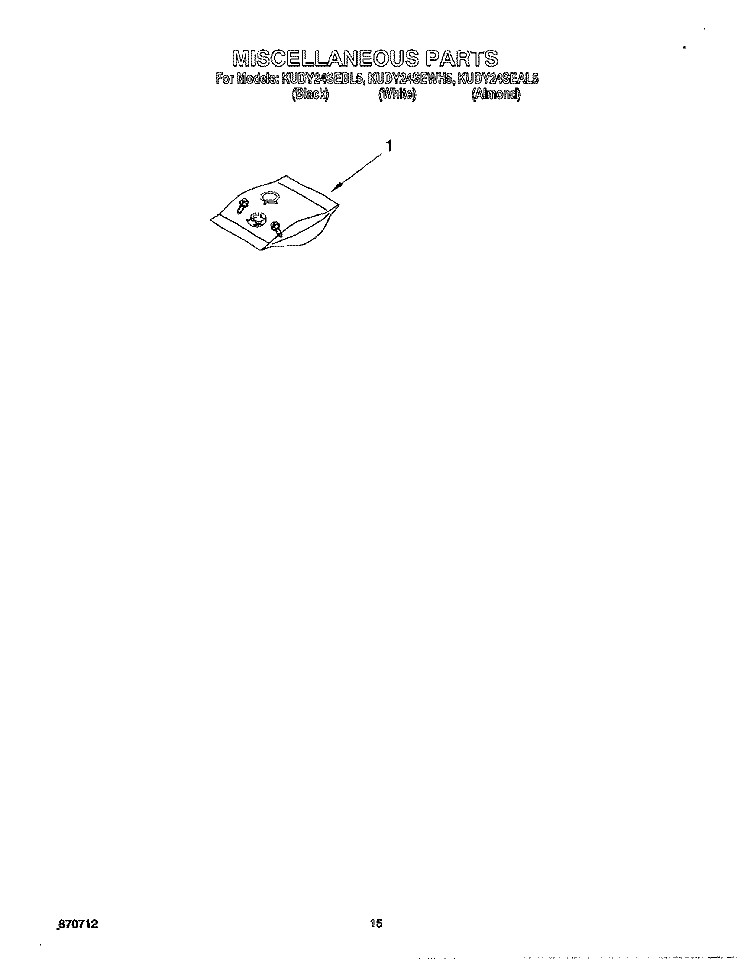 MISCELLANEOUS, LIT/OPTIONAL Diagram and Parts List for KUDY24SEAL5  KitchenAid Dishwasher