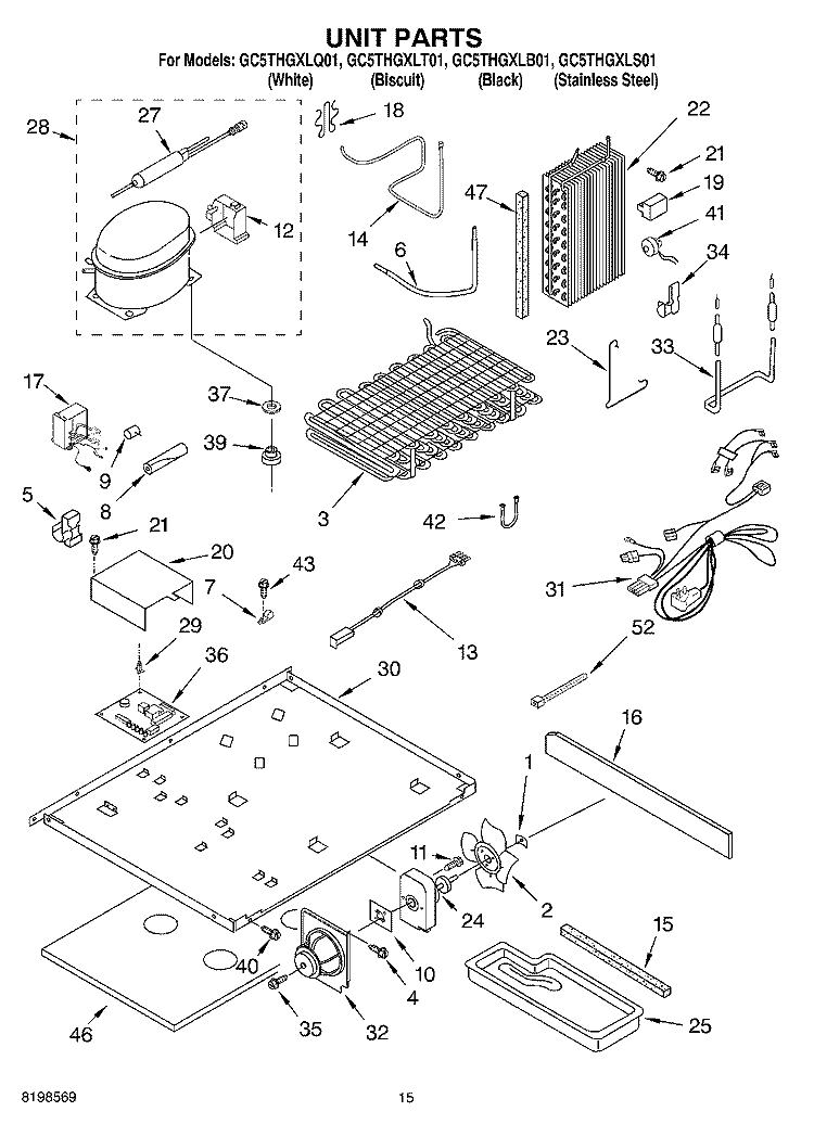UNIT PARTS Diagram and Parts List for GC5THGXLB01  Whirlpool Refrigerator