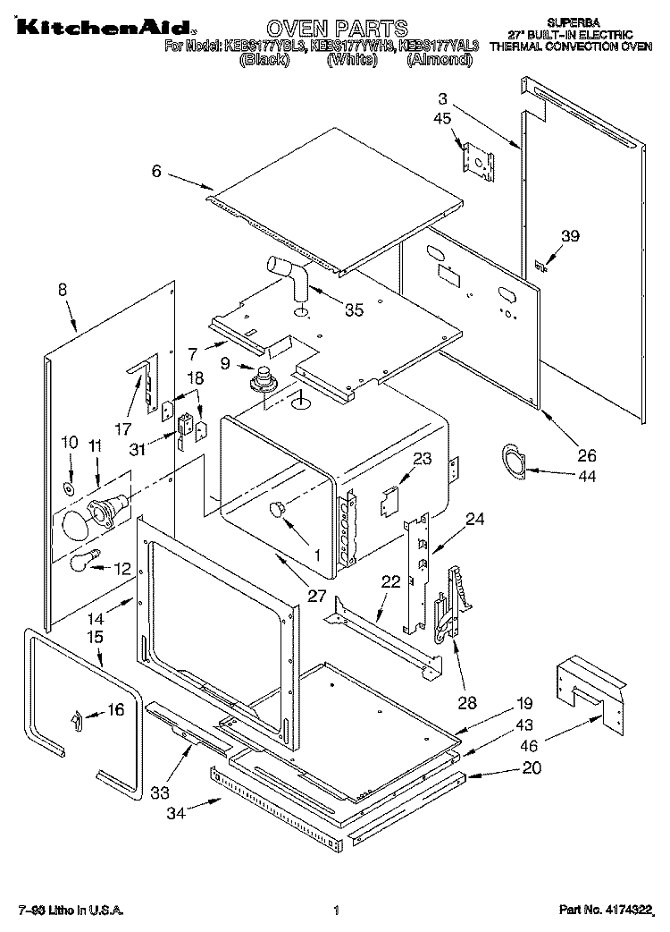OVEN, OPTIONAL Diagram and Parts List for KEBS177YAL3  KitchenAid Wall Oven