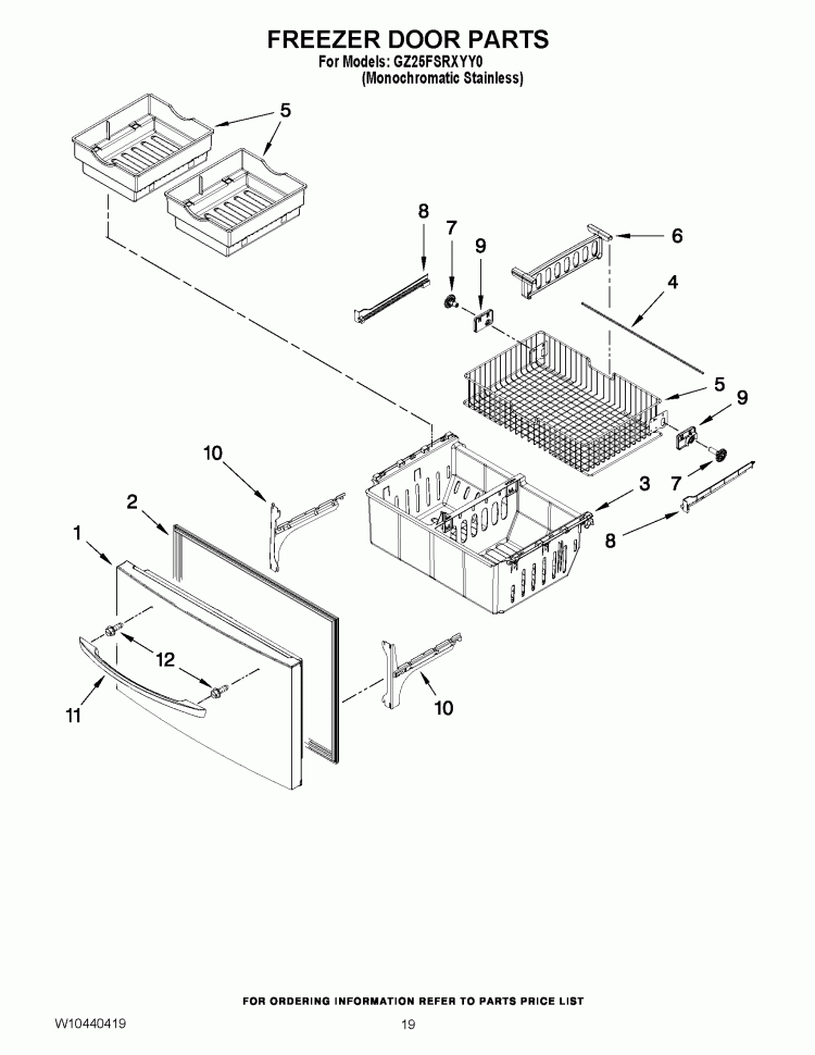FREEZER DOOR PARTS Diagram and Parts List for GZ25FSRXYY0  Whirlpool Refrigerator