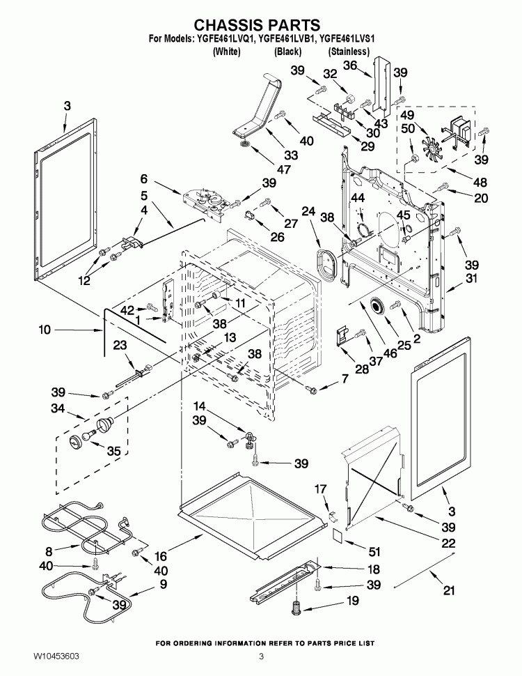 CHASSIS PARTS Diagram and Parts List for YGFE461LVQ1  Whirlpool Range