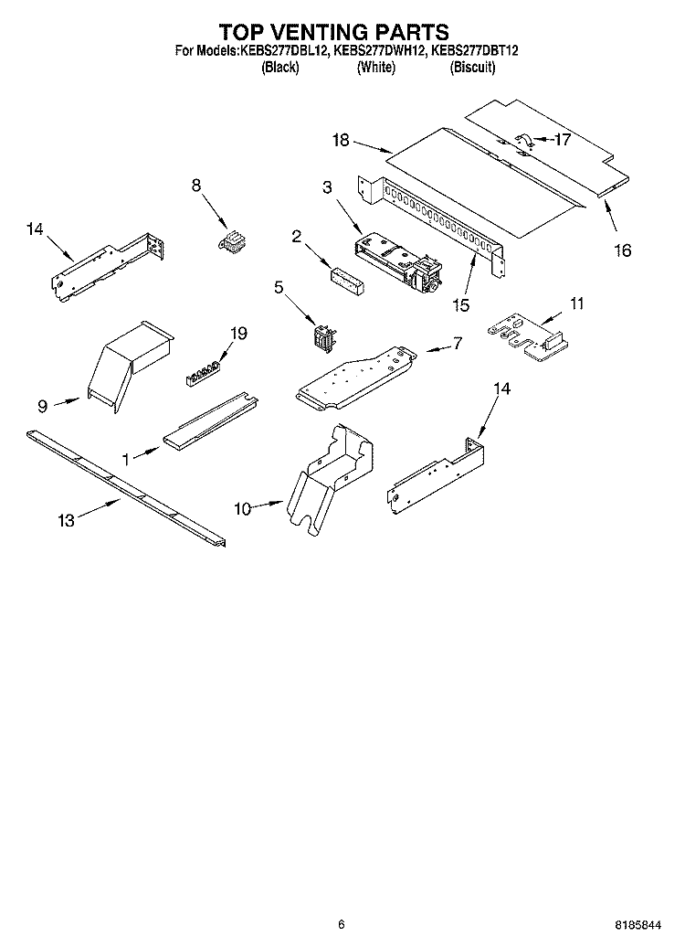 TOP VENTING Diagram and Parts List for KEBS277DBL12  KitchenAid Wall Oven