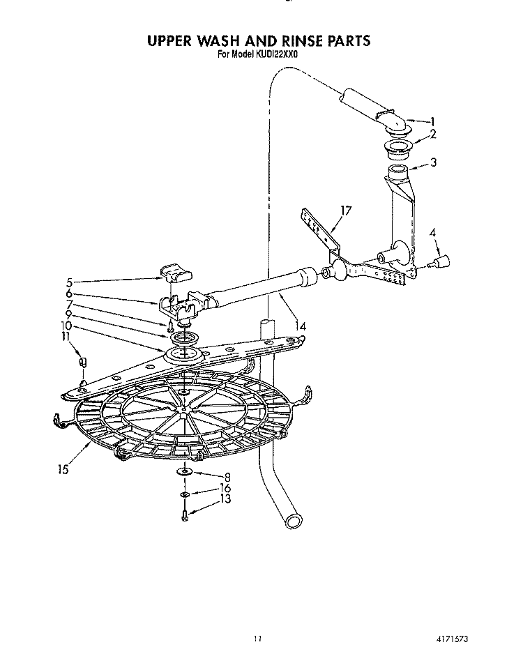 UPPER WASH AND RINSE Diagram and Parts List for KUDI22XX0  KitchenAid Dishwasher