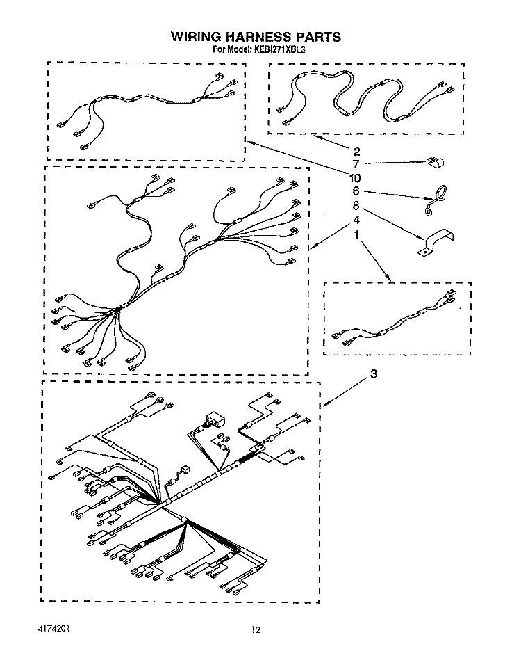 WIRING HARNESS Diagram and Parts List for KEBI271XBL3  KitchenAid Wall Oven