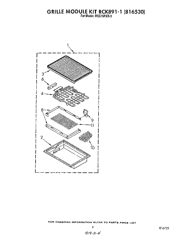 GRILL KIT RCK891-1 , LITERATURE Diagram and Parts List for RS575PXR3  Whirlpool Range