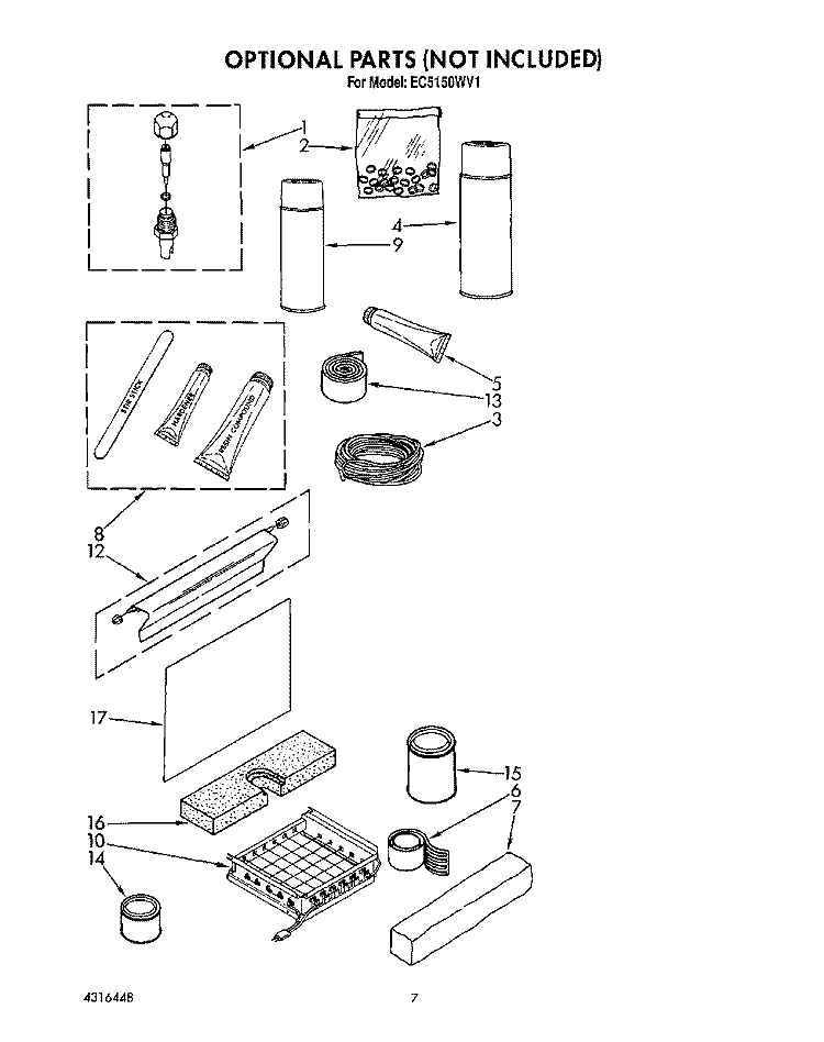 OPTIONAL PARTS Diagram and Parts List for EC5150WV1  Whirlpool Ice Maker