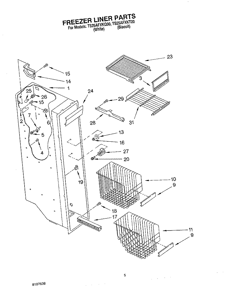 FREEZER LINER Diagram and Parts List for TS25AFXKT00  Estate Refrigerator