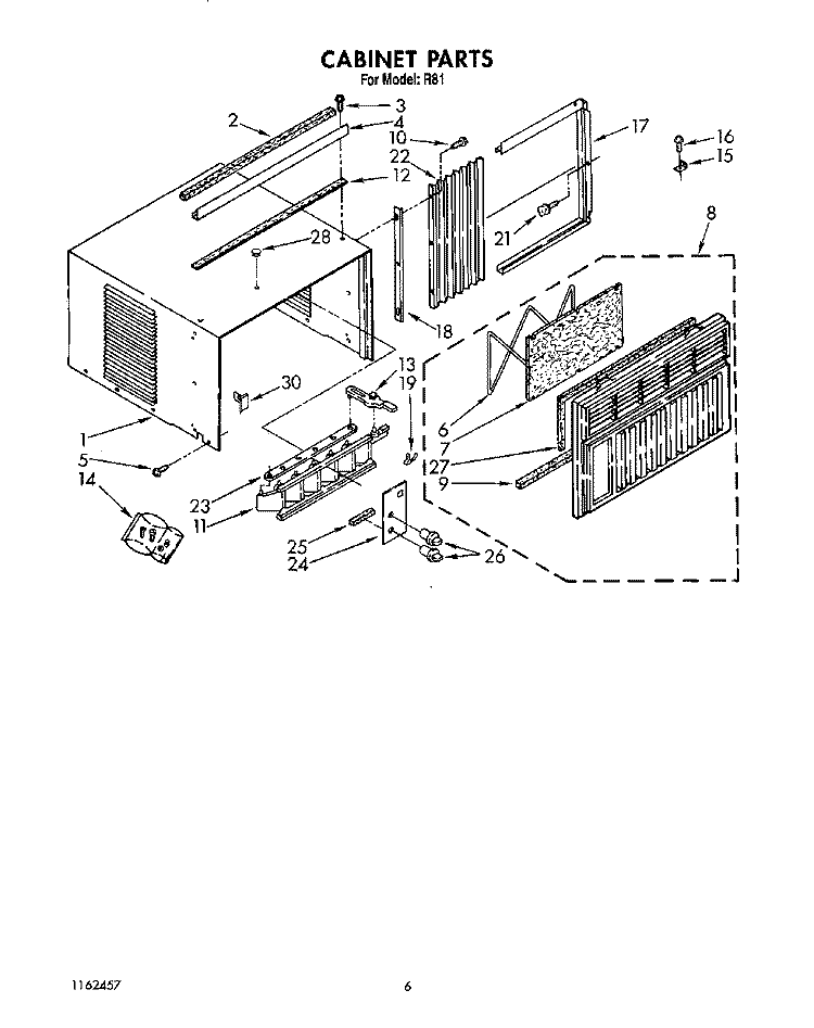 CABINET Diagram and Parts List for R81  Whirlpool Air Conditioner
